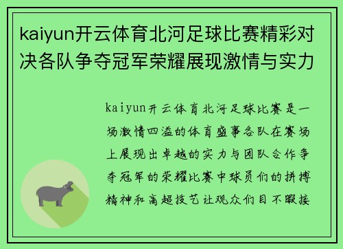 kaiyun开云体育北河足球比赛精彩对决各队争夺冠军荣耀展现激情与实力